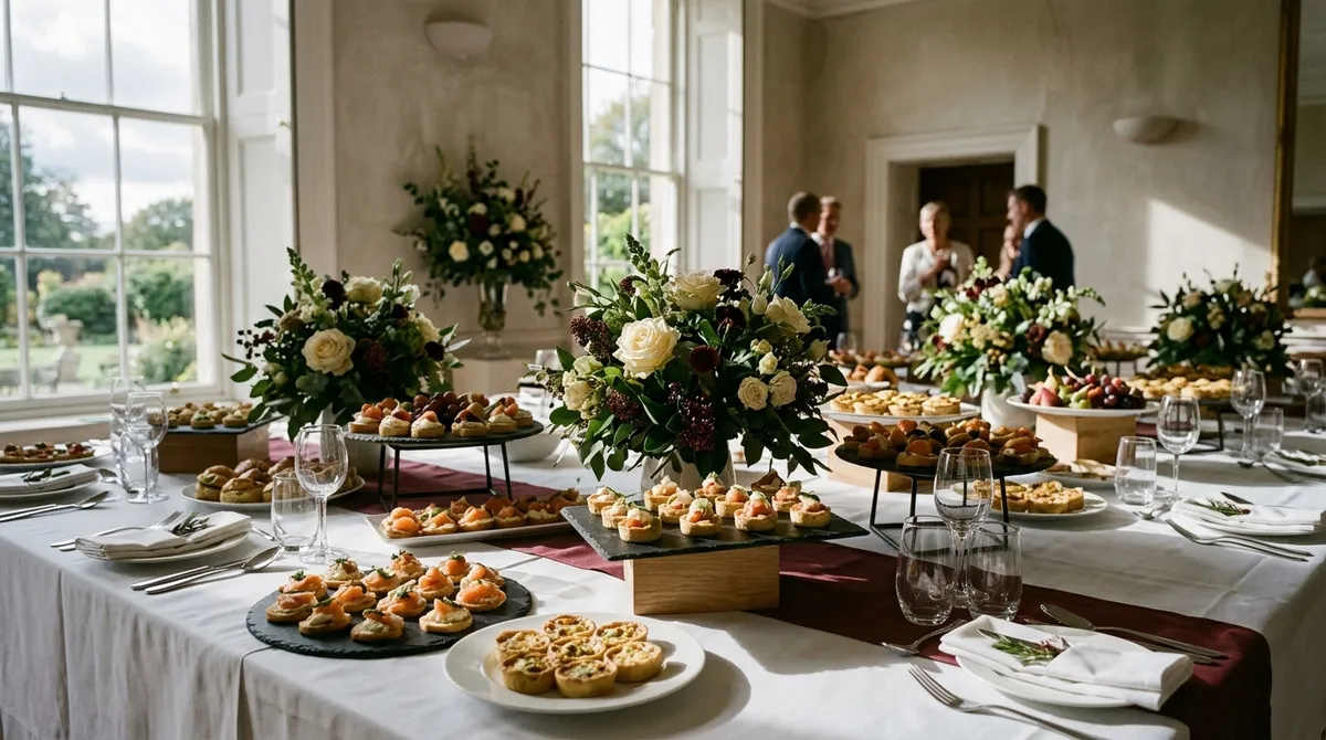 Buffet de traiteur dressé pour une réception